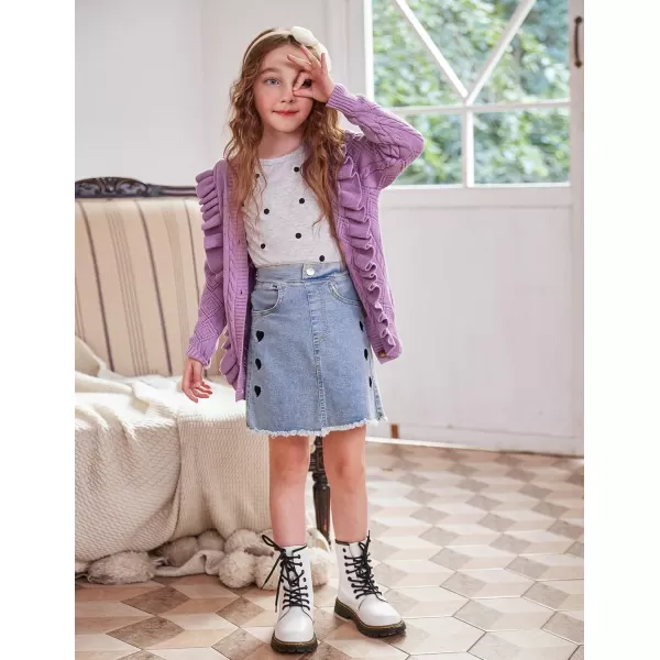 Arshiner Girls Cardigan Sweaters Ruffle School Uniform Sweater V Neck Button Front Outerwear 4-13 Years