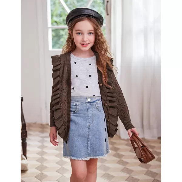 Arshiner Girls Cardigan Sweaters Ruffle School Uniform Sweater V Neck Button Front Outerwear 4-13 Years