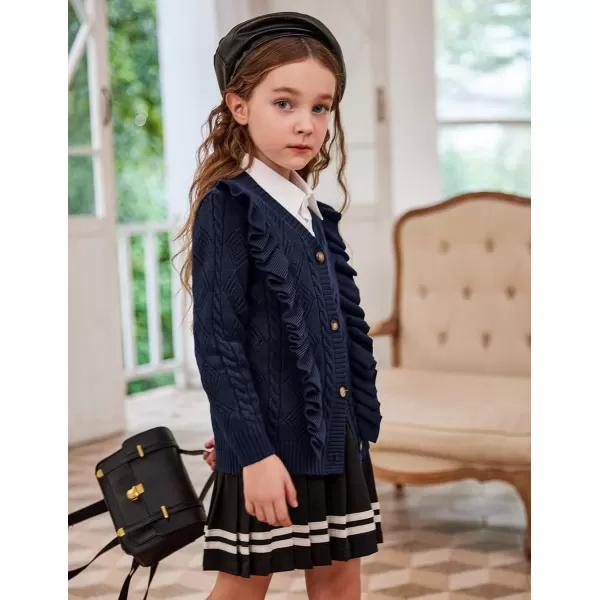 Arshiner Girls Cardigan Sweaters Ruffle School Uniform Sweater V Neck Button Front Outerwear 4-13 Years