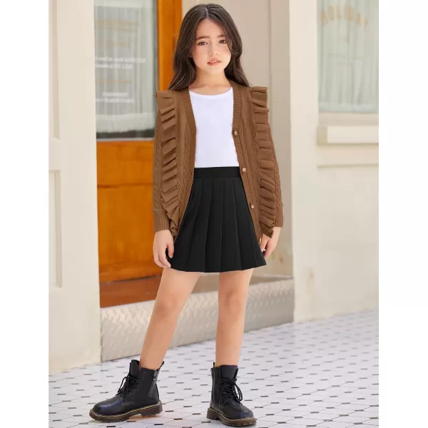 Arshiner Girls Cardigan Sweaters Ruffle School Uniform Sweater V Neck Button Front Outerwear 4-13 Years