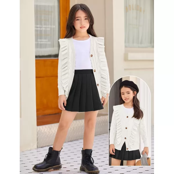 Arshiner Girls Cardigan Sweaters Ruffle School Uniform Sweater V Neck Button Front Outerwear 4-13 Years