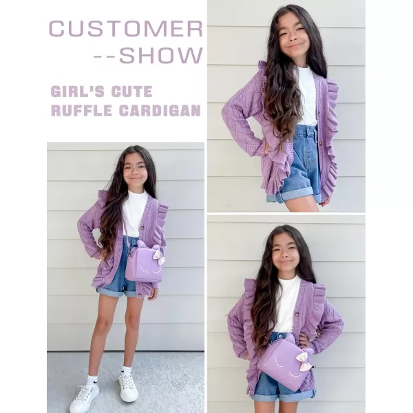 Arshiner Girls Cardigan Sweaters Ruffle School Uniform Sweater V Neck Button Front Outerwear 4-13 Years