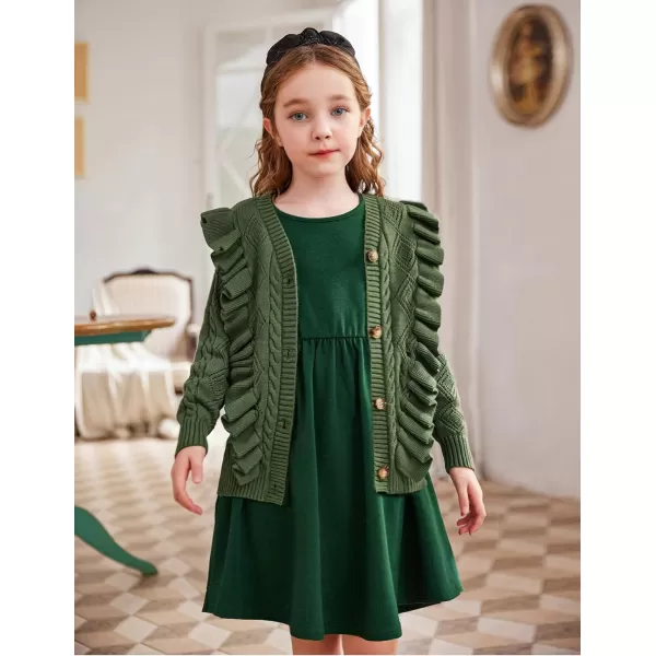 Arshiner Girls Cardigan Sweaters Ruffle School Uniform Sweater V Neck Button Front Outerwear 4-13 Years