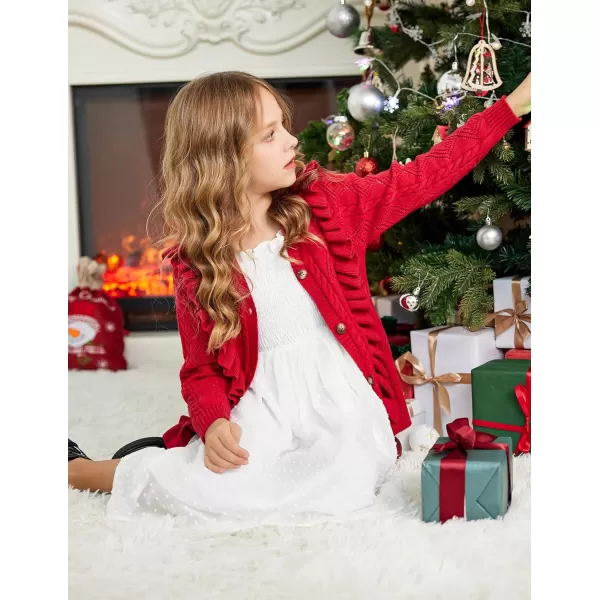 Arshiner Girls Cardigan Sweaters Ruffle School Uniform Sweater V Neck Button Front Outerwear 4-13 Years