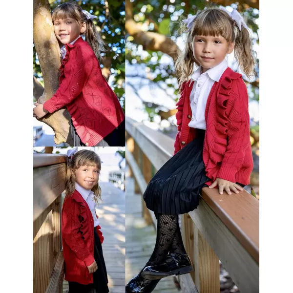 Arshiner Girls Cardigan Sweaters Ruffle School Uniform Sweater V Neck Button Front Outerwear 4-13 Years