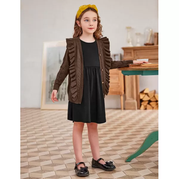 Arshiner Girls Cardigan Sweaters Ruffle School Uniform Sweater V Neck Button Front Outerwear 4-13 Years