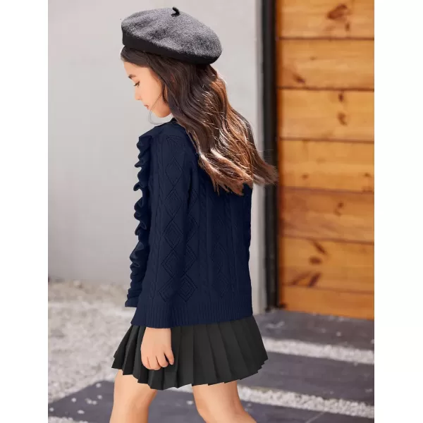 Arshiner Girls Cardigan Sweaters Ruffle School Uniform Sweater V Neck Button Front Outerwear 4-13 Years