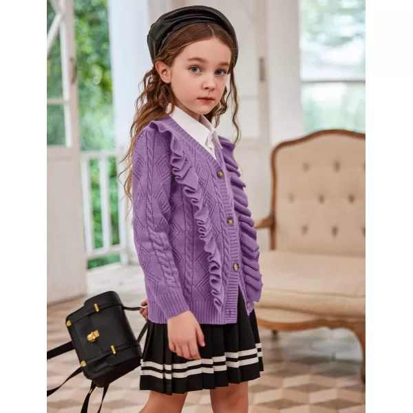 Arshiner Girls Cardigan Sweaters Ruffle School Uniform Sweater V Neck Button Front Outerwear 4-13 Years