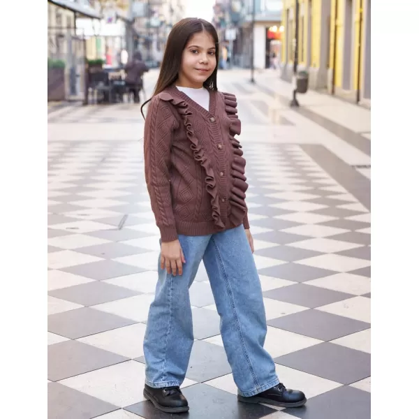 Arshiner Girls Cardigan Sweaters Ruffle School Uniform Sweater V Neck Button Front Outerwear 4-13 Years