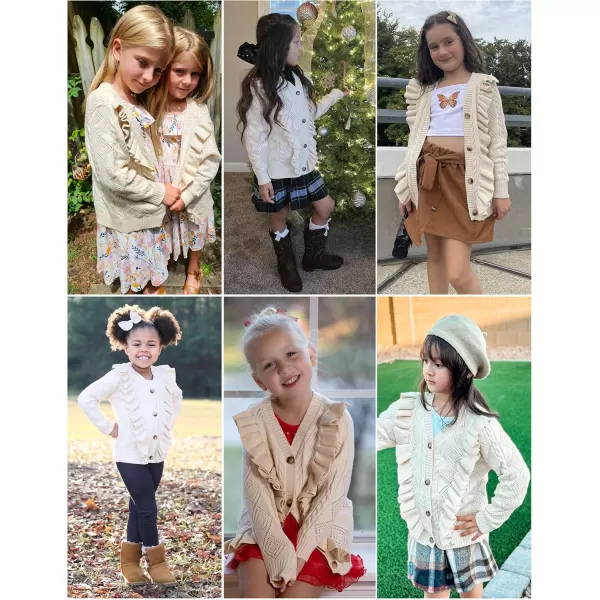 Arshiner Girls Cardigan Sweaters Ruffle School Uniform Sweater V Neck Button Front Outerwear 4-13 Years