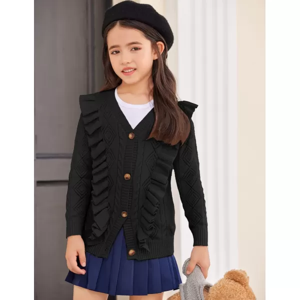 Arshiner Girls Cardigan Sweaters Ruffle School Uniform Sweater V Neck Button Front Outerwear 4-13 Years