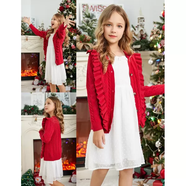 Arshiner Girls Cardigan Sweaters Ruffle School Uniform Sweater V Neck Button Front Outerwear 4-13 Years