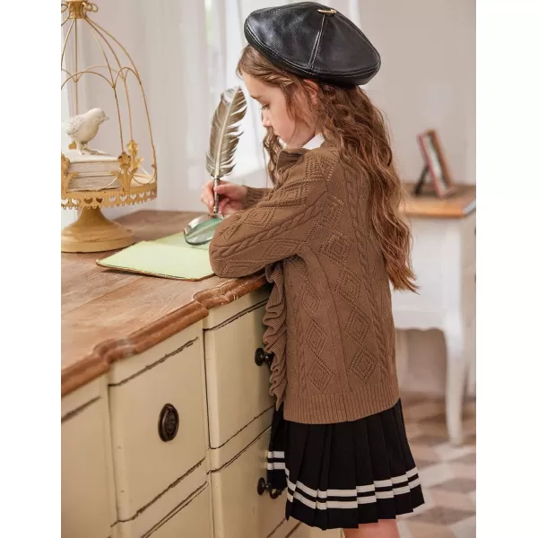 Arshiner Girls Cardigan Sweaters Ruffle School Uniform Sweater V Neck Button Front Outerwear 4-13 Years