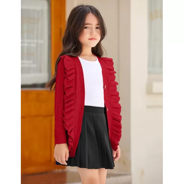 Arshiner Girls Cardigan Sweaters Ruffle School Uniform Sweater V Neck Button Front Outerwear 4-13 Years