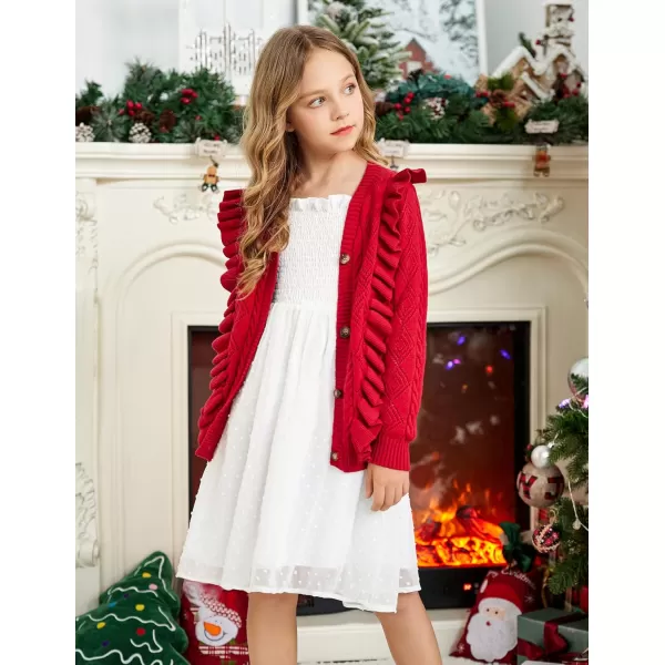 Arshiner Girls Cardigan Sweaters Ruffle School Uniform Sweater V Neck Button Front Outerwear 4-13 Years