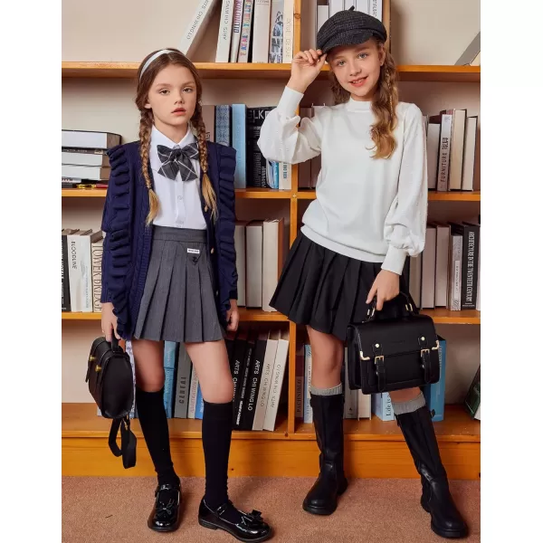 Arshiner Girls Cardigan Sweaters Ruffle School Uniform Sweater V Neck Button Front Outerwear 4-13 Years