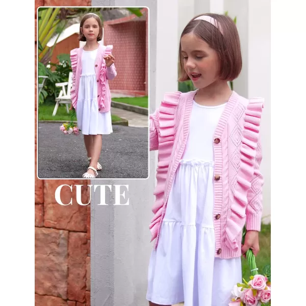 Arshiner Girls Cardigan Sweaters Ruffle School Uniform Sweater V Neck Button Front Outerwear 4-13 Years