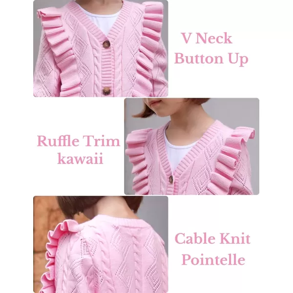 Arshiner Girls Cardigan Sweaters Ruffle School Uniform Sweater V Neck Button Front Outerwear 4-13 Years