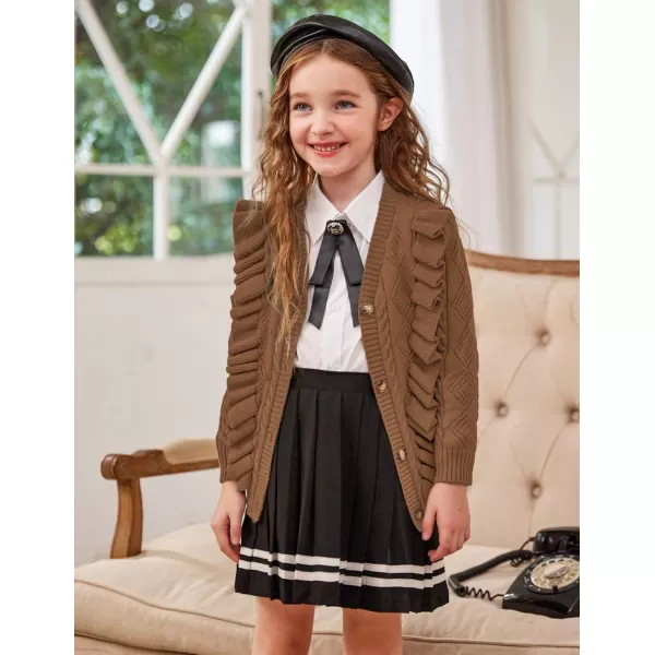 Arshiner Girls Cardigan Sweaters Ruffle School Uniform Sweater V Neck Button Front Outerwear 4-13 Years