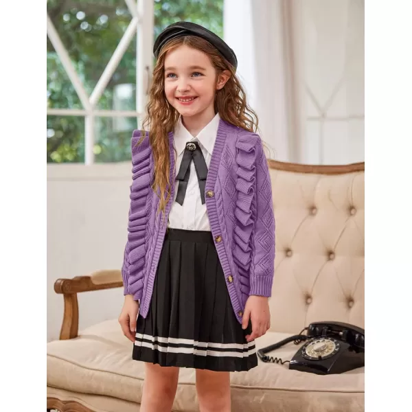 Arshiner Girls Cardigan Sweaters Ruffle School Uniform Sweater V Neck Button Front Outerwear 4-13 Years