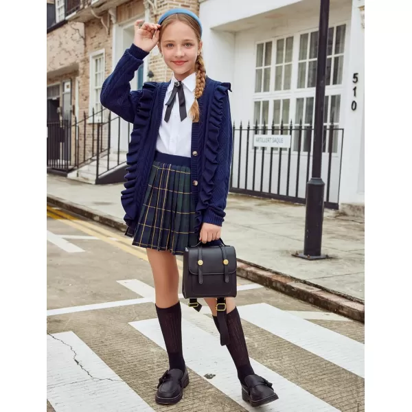 Arshiner Girls Cardigan Sweaters Ruffle School Uniform Sweater V Neck Button Front Outerwear 4-13 Years