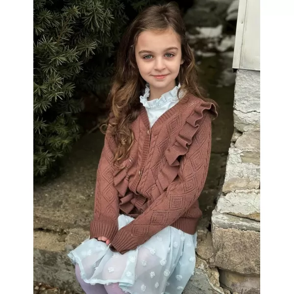 Arshiner Girls Cardigan Sweaters Ruffle School Uniform Sweater V Neck Button Front Outerwear 4-13 Years