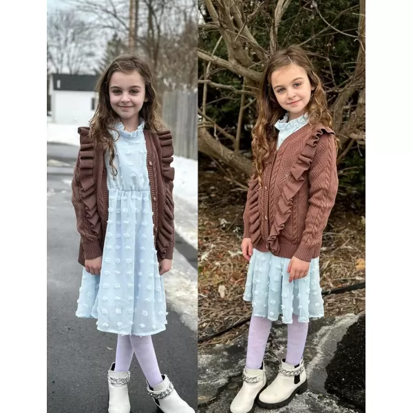 Arshiner Girls Cardigan Sweaters Ruffle School Uniform Sweater V Neck Button Front Outerwear 4-13 Years