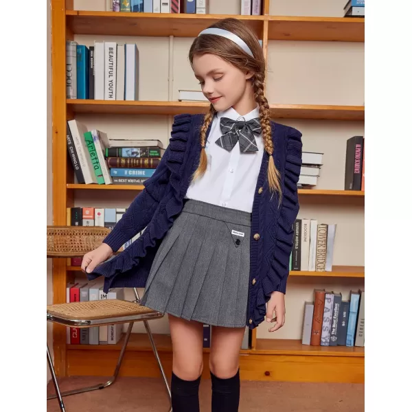 Arshiner Girls Cardigan Sweaters Ruffle School Uniform Sweater V Neck Button Front Outerwear 4-13 Years