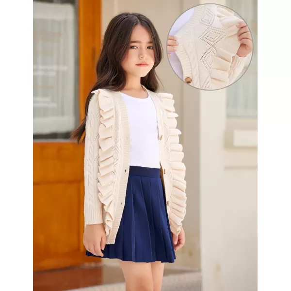 Arshiner Girls Cardigan Sweaters Ruffle School Uniform Sweater V Neck Button Front Outerwear 4-13 Years