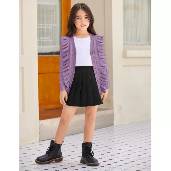 Arshiner Girls Cardigan Sweaters Ruffle School Uniform Sweater V Neck Button Front Outerwear 4-13 Years