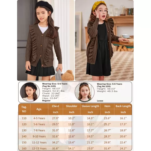 Arshiner Girls Cardigan Sweaters Ruffle School Uniform Sweater V Neck Button Front Outerwear 4-13 Years
