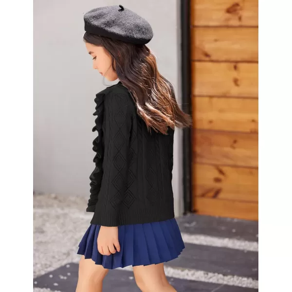 Arshiner Girls Cardigan Sweaters Ruffle School Uniform Sweater V Neck Button Front Outerwear 4-13 Years