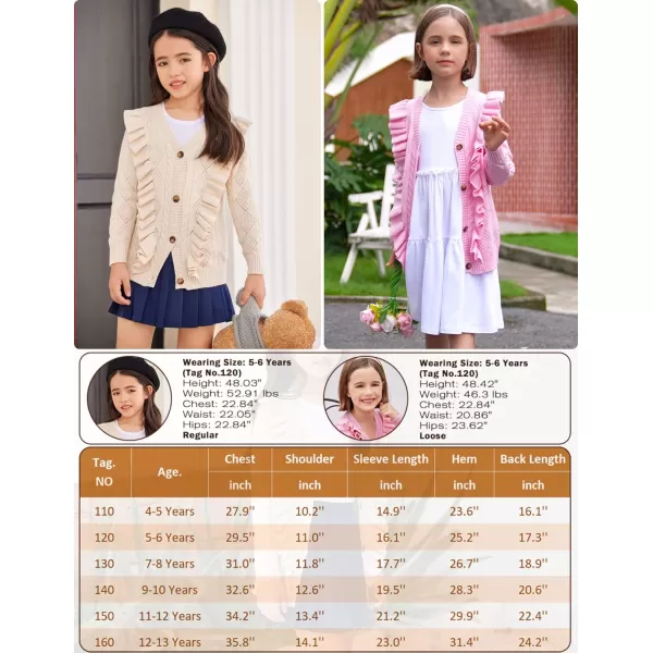 Arshiner Girls Cardigan Sweaters Ruffle School Uniform Sweater V Neck Button Front Outerwear 4-13 Years