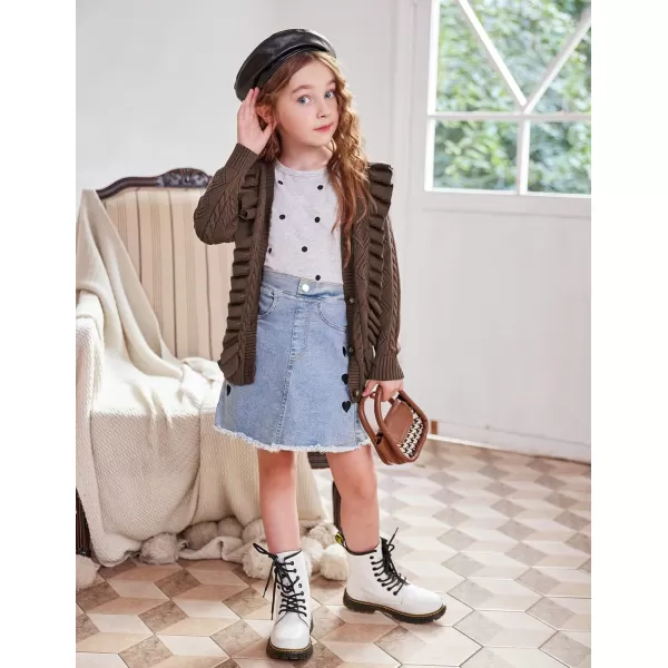Arshiner Girls Cardigan Sweaters Ruffle School Uniform Sweater V Neck Button Front Outerwear 4-13 Years