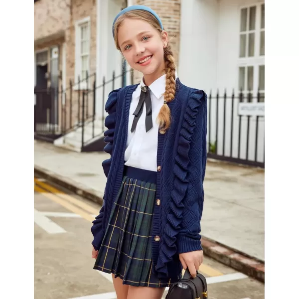 Arshiner Girls Cardigan Sweaters Ruffle School Uniform Sweater V Neck Button Front Outerwear 4-13 Years