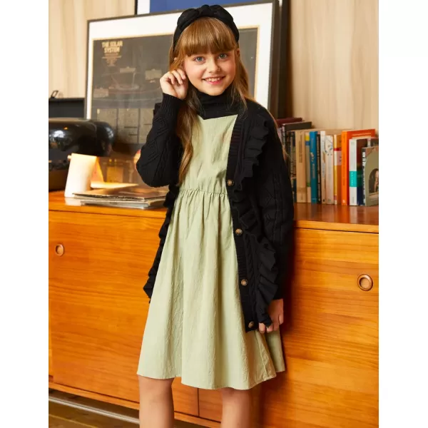 Arshiner Girls Cardigan Sweaters Ruffle School Uniform Sweater V Neck Button Front Outerwear 4-13 Years
