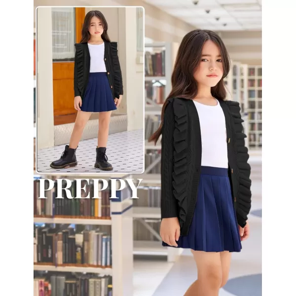 Arshiner Girls Cardigan Sweaters Ruffle School Uniform Sweater V Neck Button Front Outerwear 4-13 Years