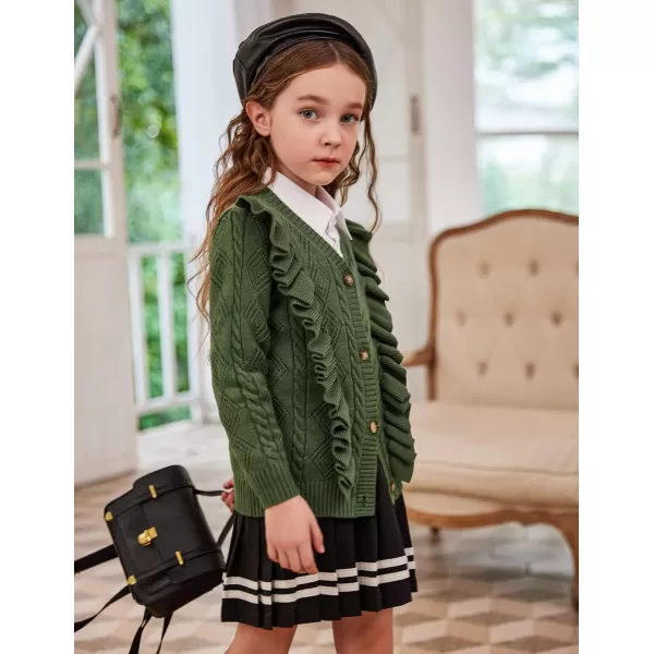 Arshiner Girls Cardigan Sweaters Ruffle School Uniform Sweater V Neck Button Front Outerwear 4-13 Years