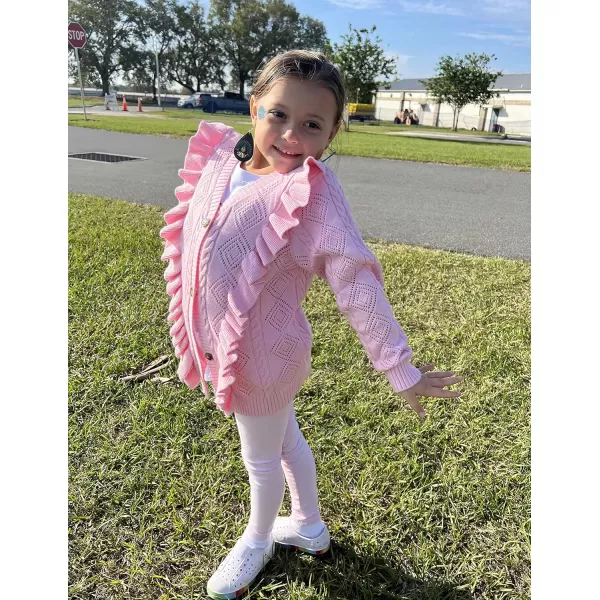 Arshiner Girls Cardigan Sweaters Ruffle School Uniform Sweater V Neck Button Front Outerwear 4-13 Years
