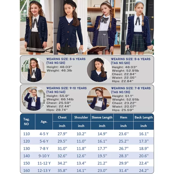 Arshiner Girls Cardigan Sweaters Ruffle School Uniform Sweater V Neck Button Front Outerwear 4-13 Years