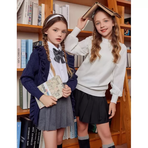 Arshiner Girls Cardigan Sweaters Ruffle School Uniform Sweater V Neck Button Front Outerwear 4-13 Years