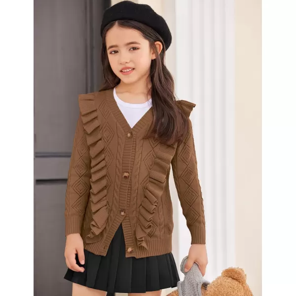 Arshiner Girls Cardigan Sweaters Ruffle School Uniform Sweater V Neck Button Front Outerwear 4-13 Years