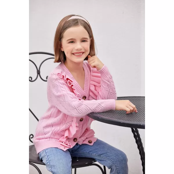 Arshiner Girls Cardigan Sweaters Ruffle School Uniform Sweater V Neck Button Front Outerwear 4-13 Years