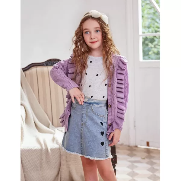 Arshiner Girls Cardigan Sweaters Ruffle School Uniform Sweater V Neck Button Front Outerwear 4-13 Years