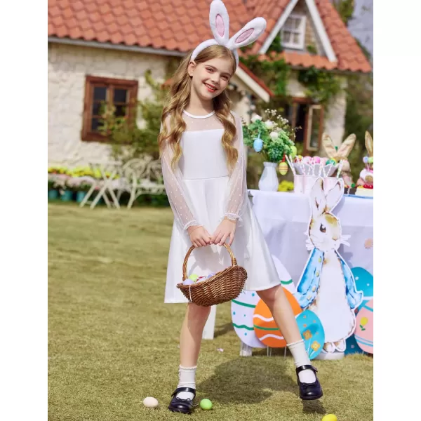 Arshiner Girl's Contrast Mesh Puff Long Sleeve High Waist A Line Short Dress with Pockets for 6-13 Years