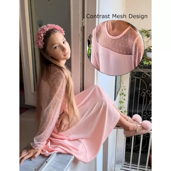 Arshiner Girl's Contrast Mesh Puff Long Sleeve High Waist A Line Short Dress with Pockets for 6-13 Years