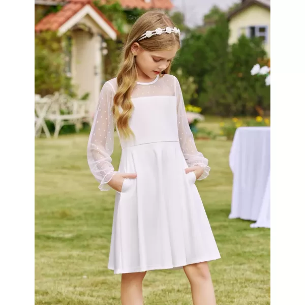 Arshiner Girl's Contrast Mesh Puff Long Sleeve High Waist A Line Short Dress with Pockets for 6-13 Years