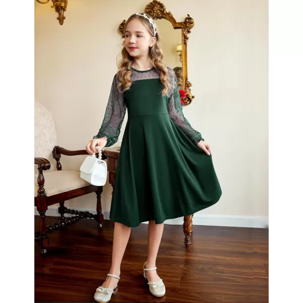 Arshiner Girl's Contrast Mesh Puff Long Sleeve High Waist A Line Short Dress with Pockets for 6-13 Years