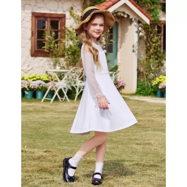 Arshiner Girl's Contrast Mesh Puff Long Sleeve High Waist A Line Short Dress with Pockets for 6-13 Years