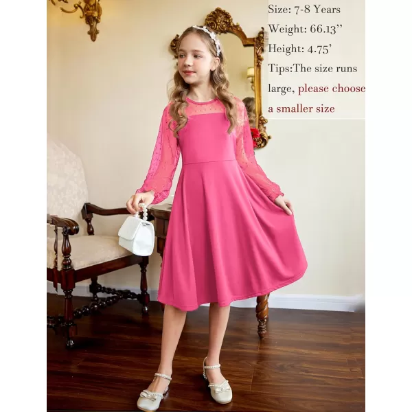 Arshiner Girl's Contrast Mesh Puff Long Sleeve High Waist A Line Short Dress with Pockets for 6-13 Years